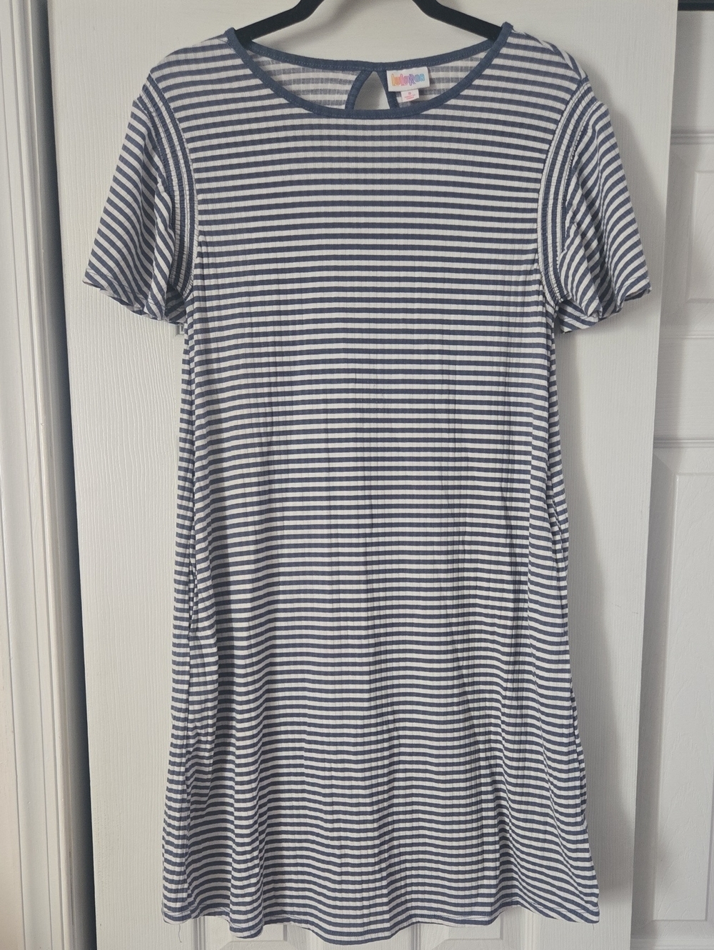 LulaRoe ROSELYN: Navy and White Striped Short Sleeve Dress